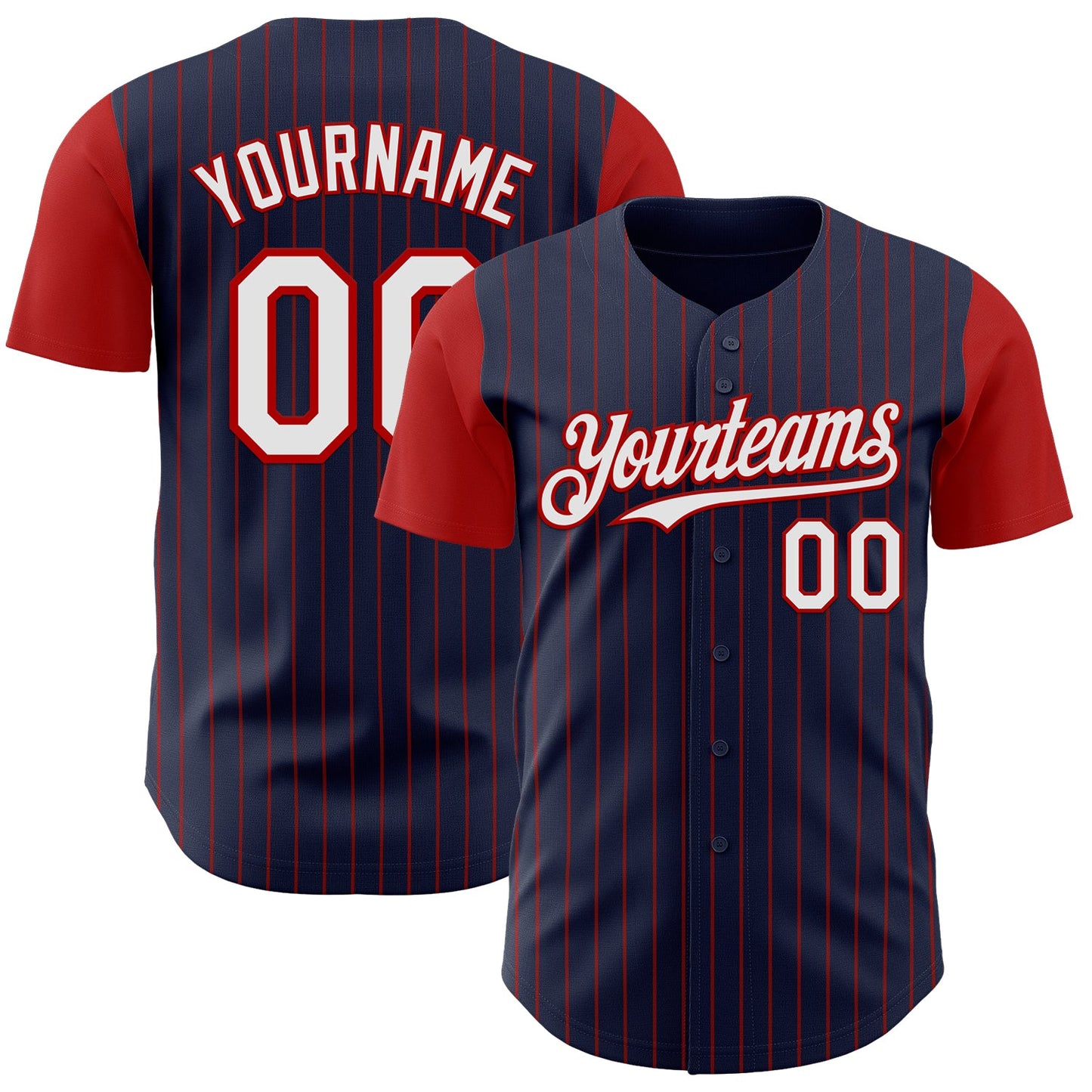 Custom Navy Red Pinstripe White Authentic Two Tone Baseball Jersey - Main View