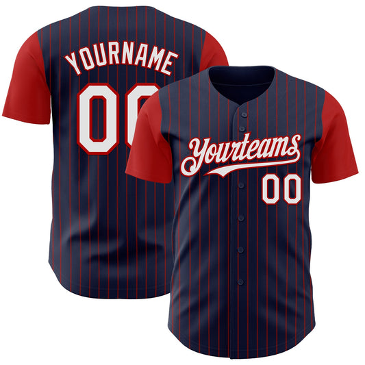 Custom Navy Red Pinstripe White Authentic Two Tone Baseball Jersey - Main View
