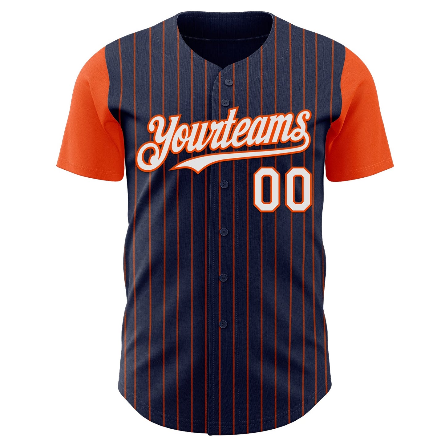 Custom Navy Orange Pinstripe White Authentic Two Tone Baseball Jersey view 2