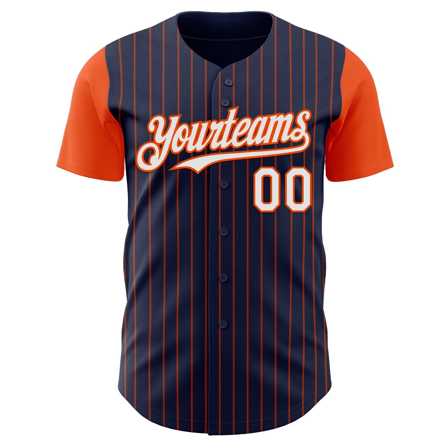 Custom Navy Orange Pinstripe White Authentic Two Tone Baseball Jersey view 2