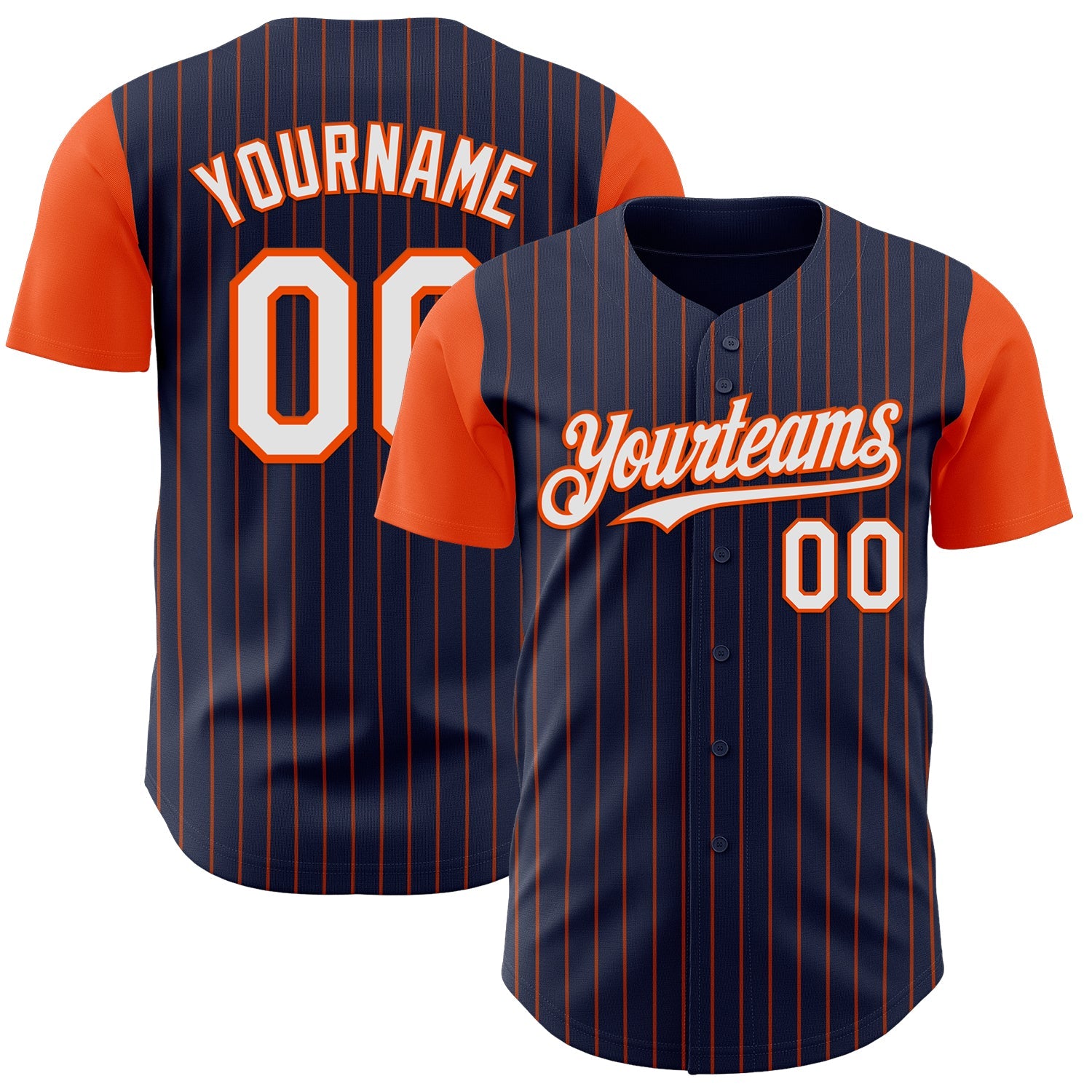 Custom Navy Orange Pinstripe White Authentic Two Tone Baseball Jersey - Main View
