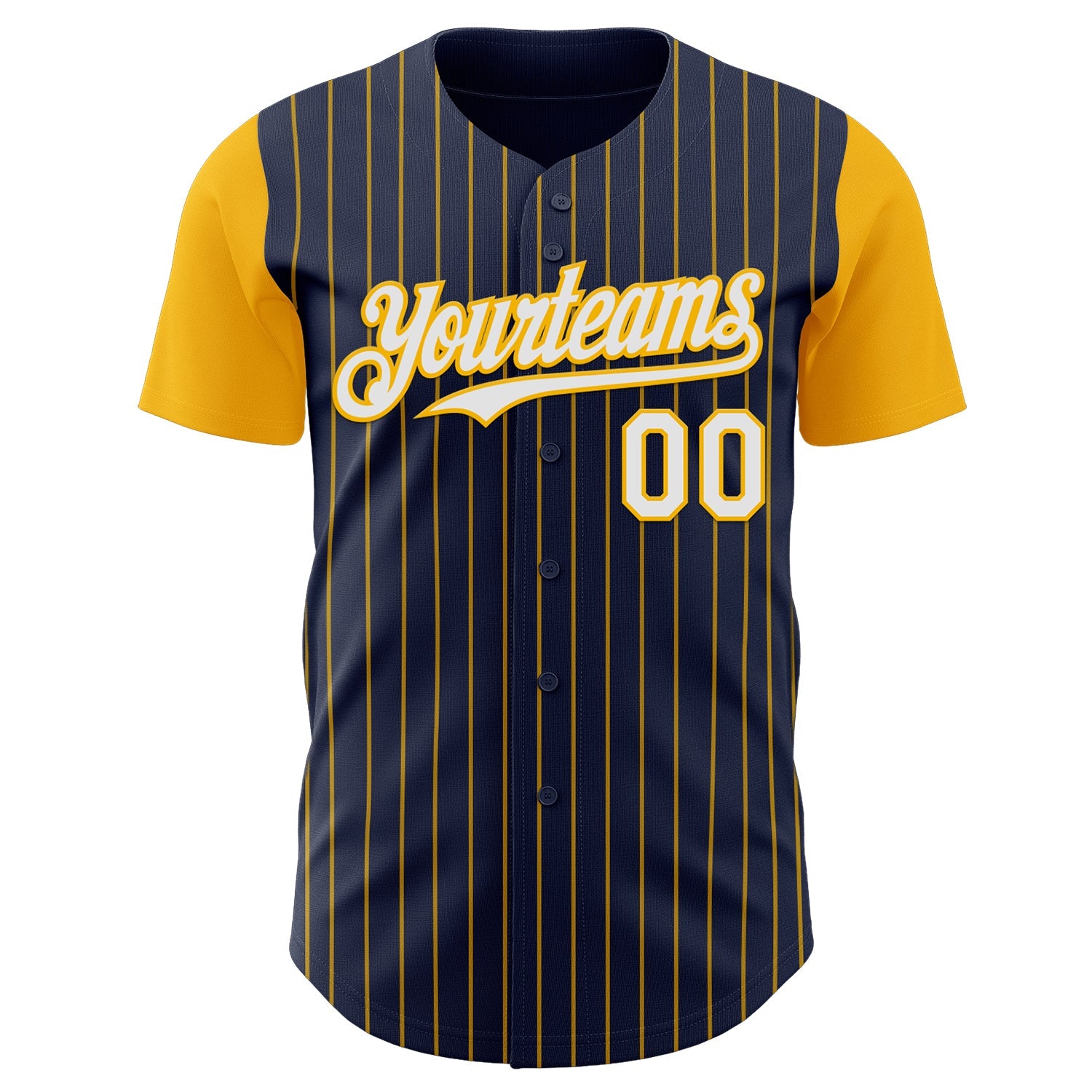 Custom Navy Gold Pinstripe White Authentic Two Tone Baseball Jersey view 2