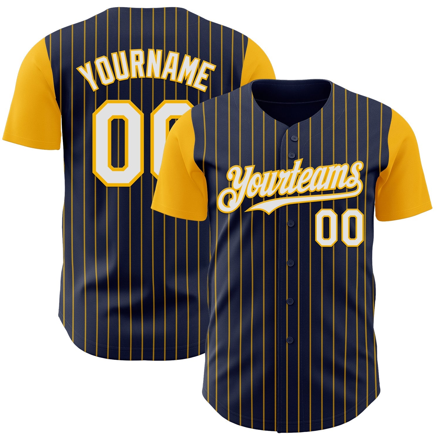 Custom Navy Gold Pinstripe White Authentic Two Tone Baseball Jersey - Main View