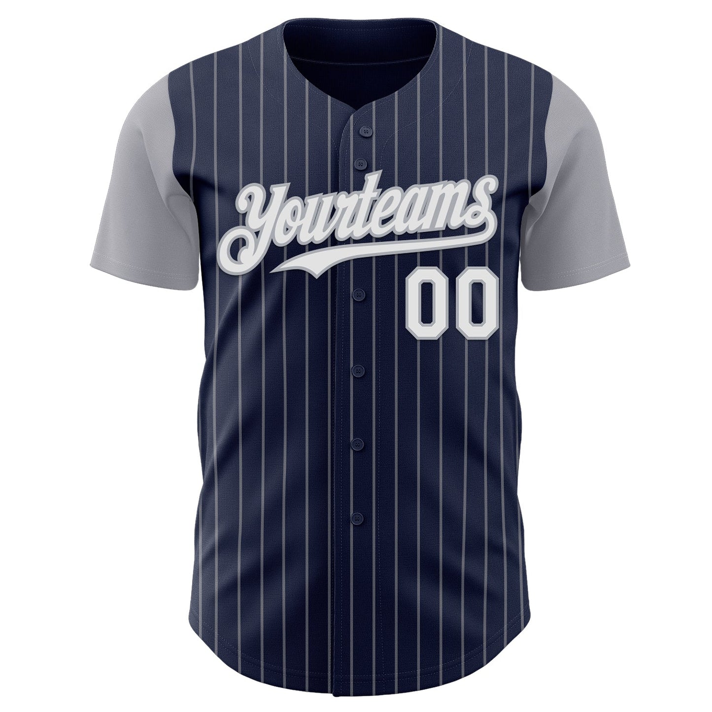 Custom Navy Gray Pinstripe White Authentic Two Tone Baseball Jersey view 2