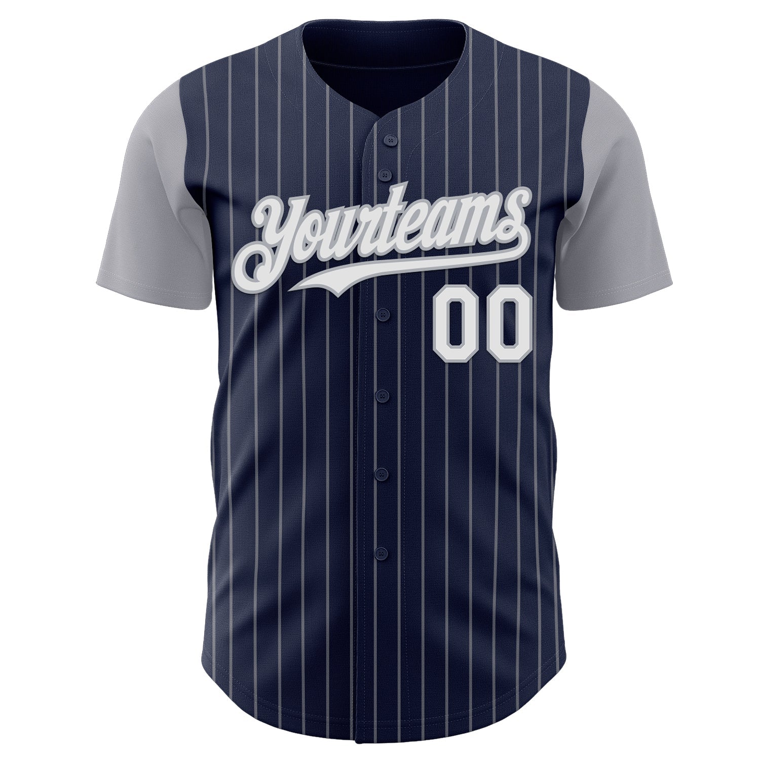Custom Navy Gray Pinstripe White Authentic Two Tone Baseball Jersey view 2
