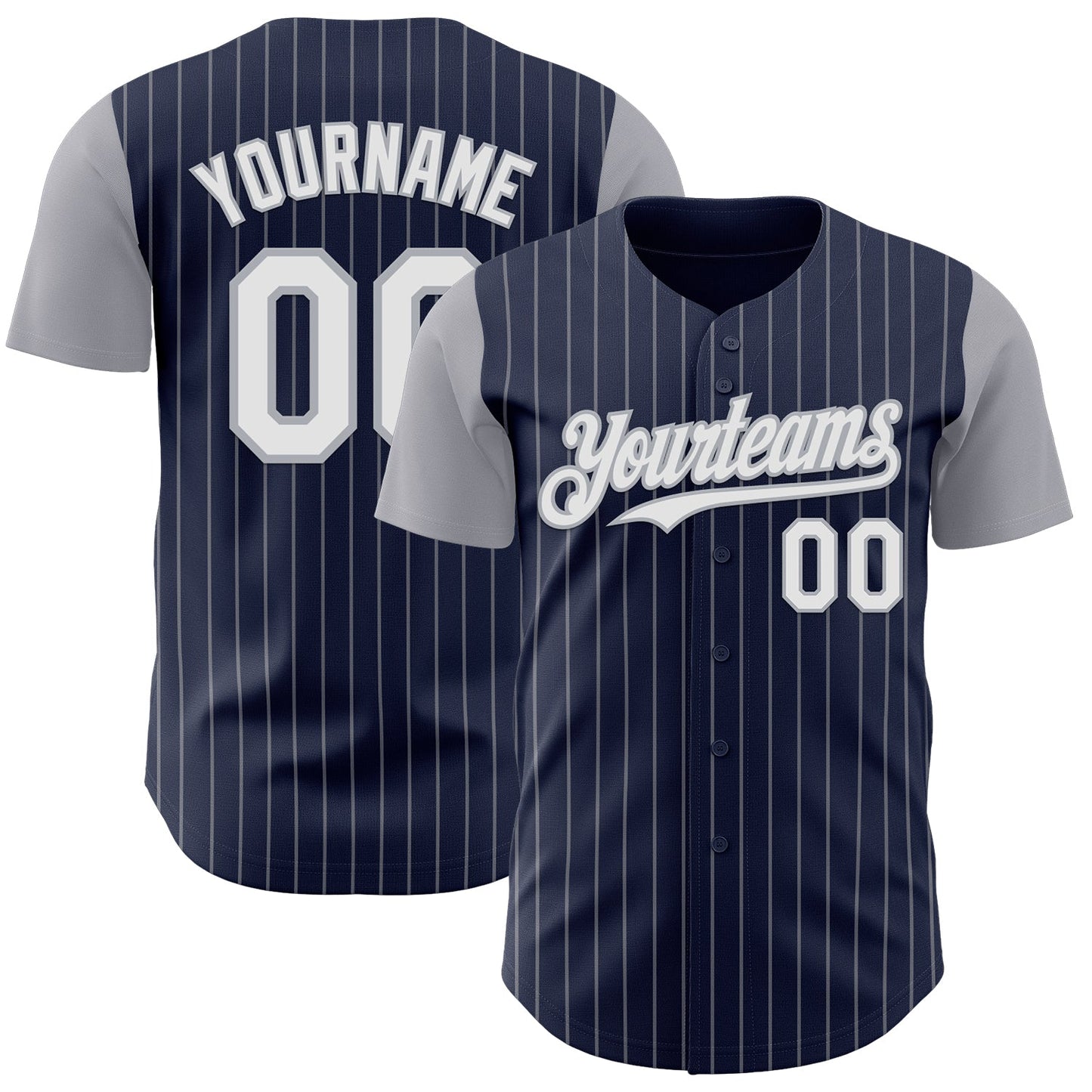 Custom Navy Gray Pinstripe White Authentic Two Tone Baseball Jersey - Main View