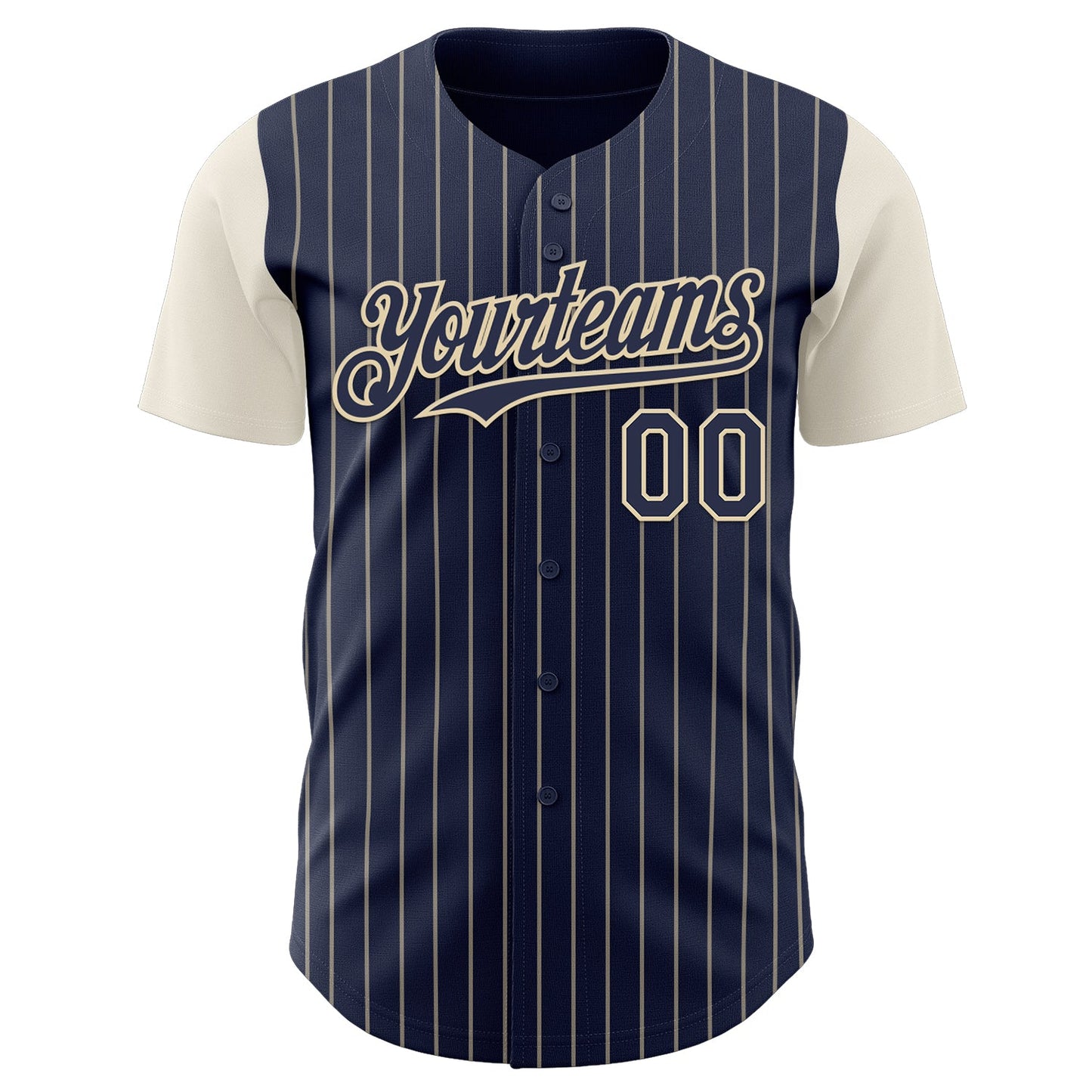 Custom Navy Cream Pinstripe Cream Authentic Two Tone Baseball Jersey view 2