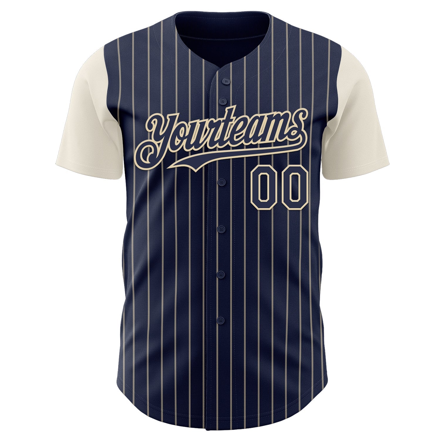 Custom Navy Cream Pinstripe Cream Authentic Two Tone Baseball Jersey view 2