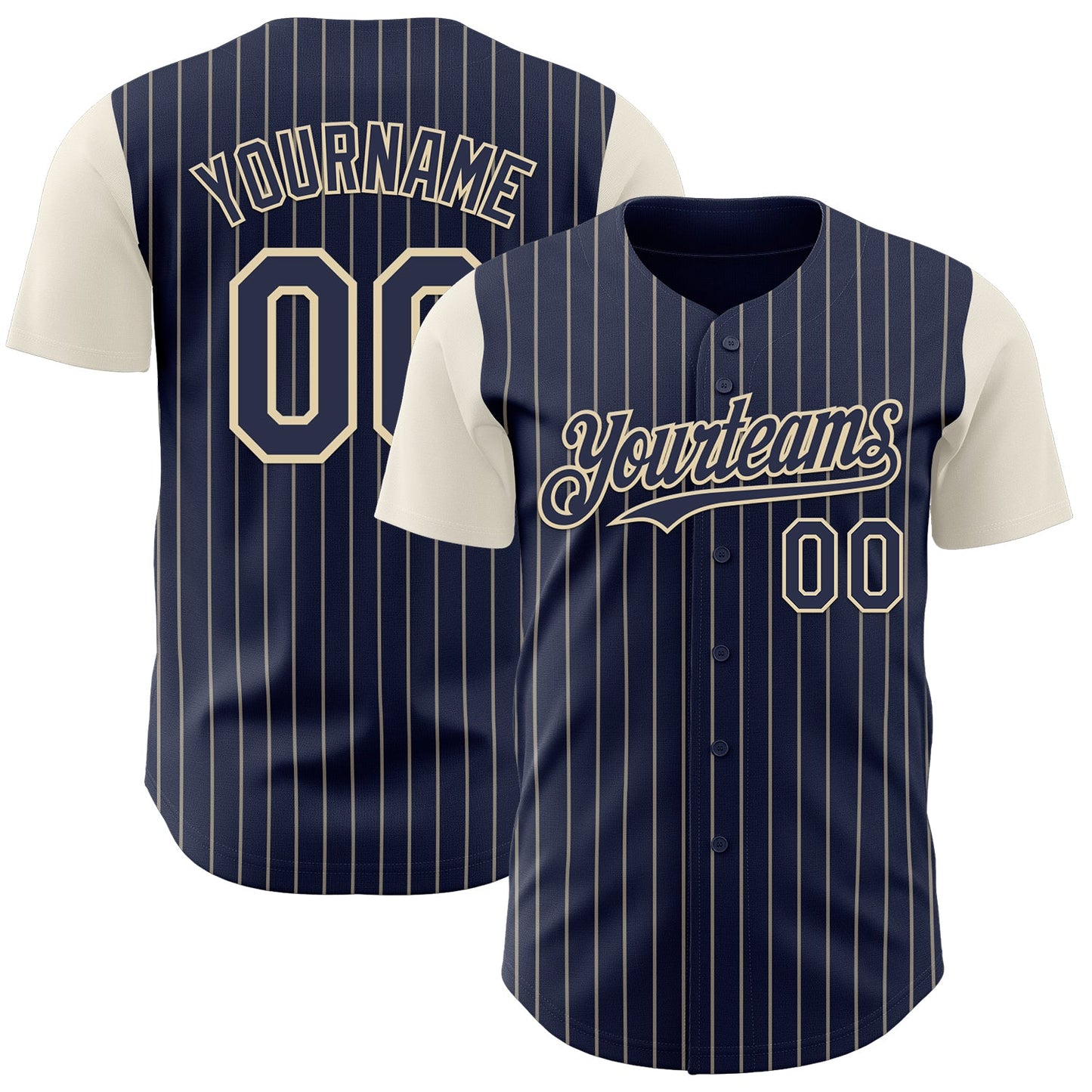 Custom Navy Cream Pinstripe Cream Authentic Two Tone Baseball Jersey - Main View