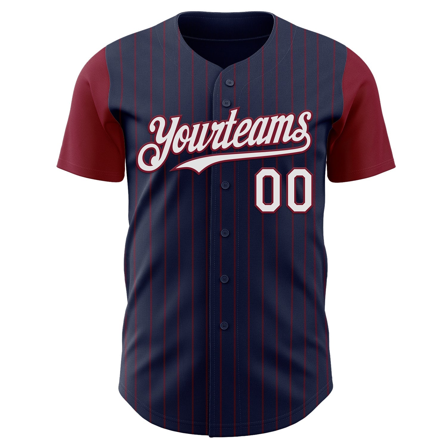 Custom Navy Crimson Pinstripe White Authentic Two Tone Baseball Jersey view 2