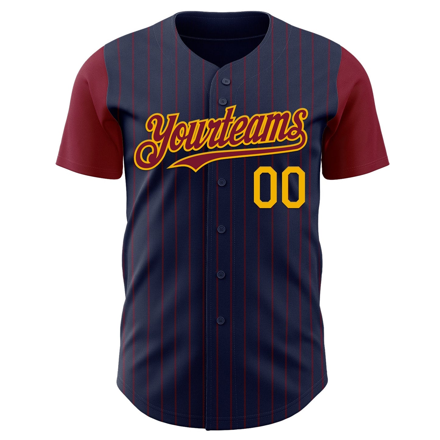 Custom Navy Crimson Pinstripe Gold Authentic Two Tone Baseball Jersey view 2