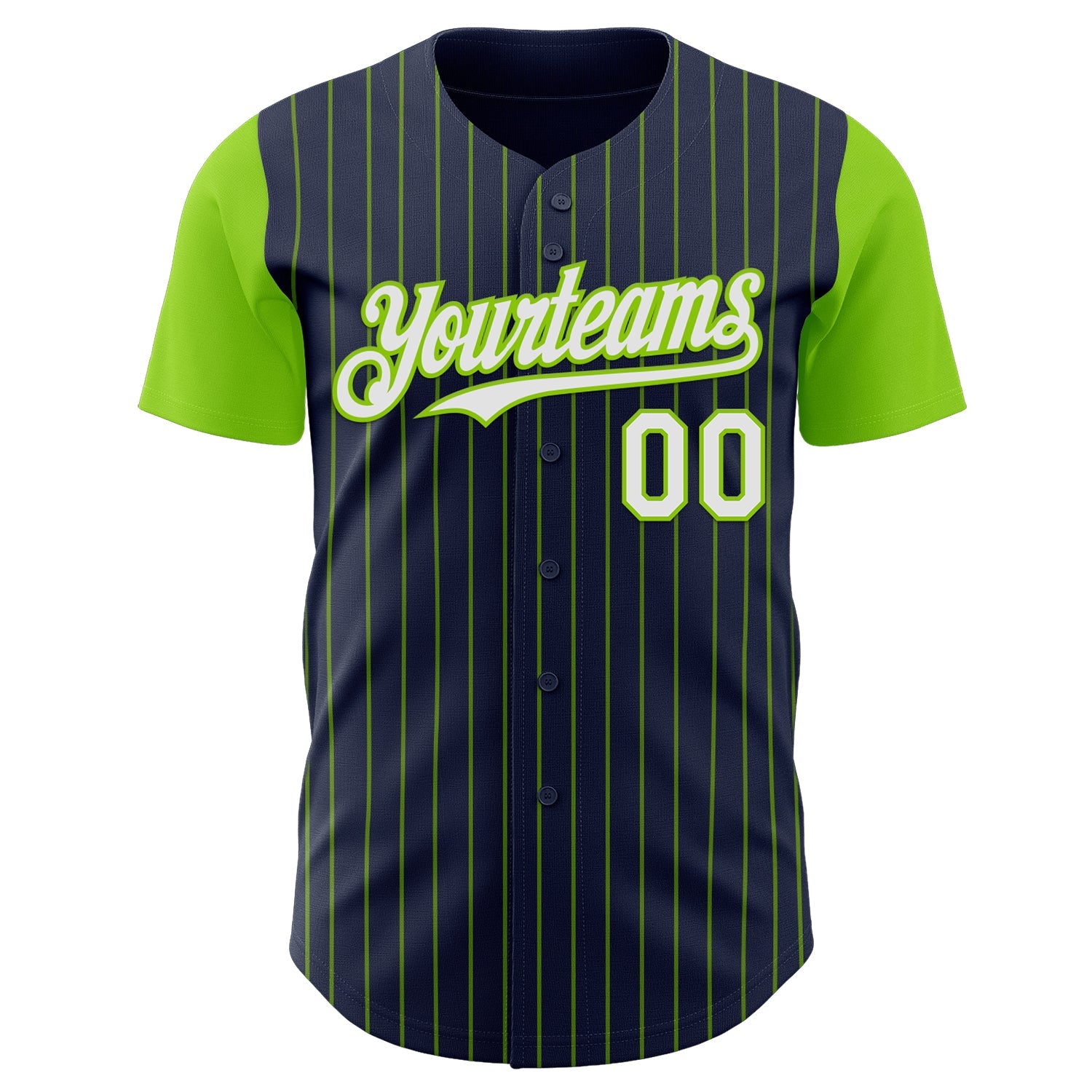 Custom Navy Neon Green Pinstripe White Authentic Two Tone Baseball Jersey view 2