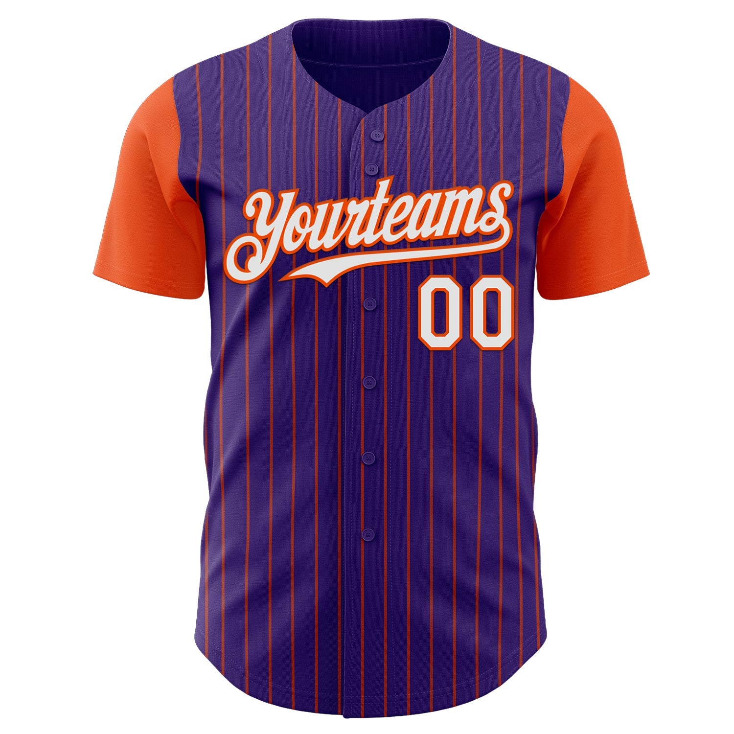 Custom Purple Orange Pinstripe White Authentic Two Tone Baseball Jersey view 2