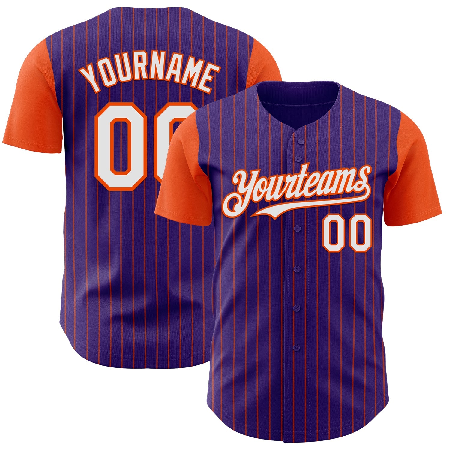 Custom Purple Orange Pinstripe White Authentic Two Tone Baseball Jersey - Main View