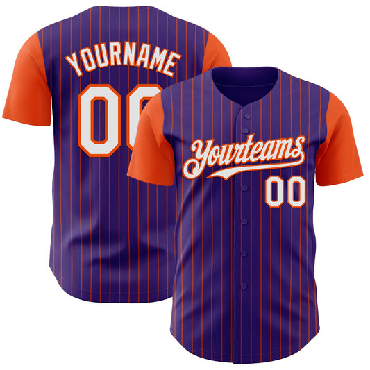 Custom Purple Orange Pinstripe White Authentic Two Tone Baseball Jersey - Main View