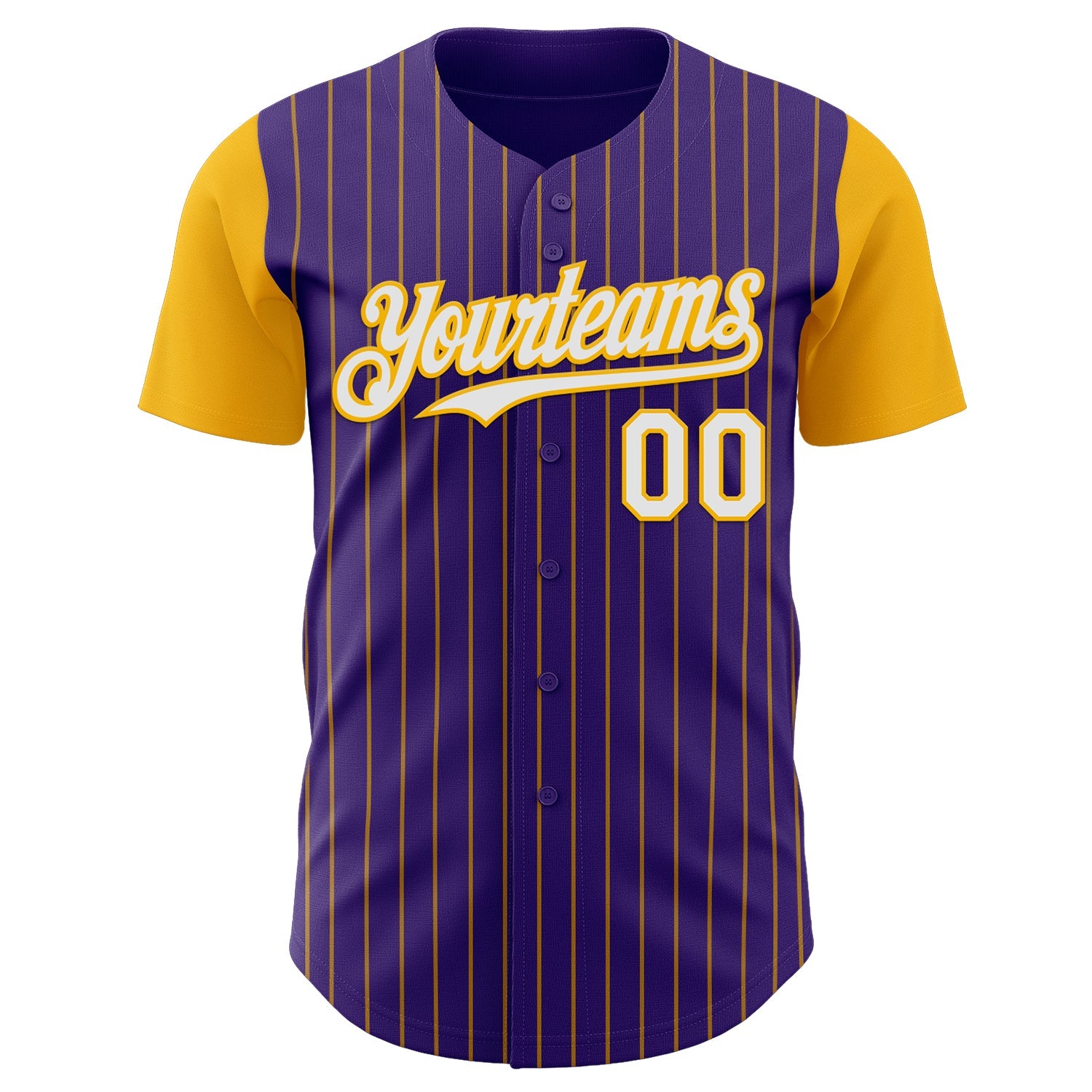 Custom Purple Gold Pinstripe White Authentic Two Tone Baseball Jersey view 2