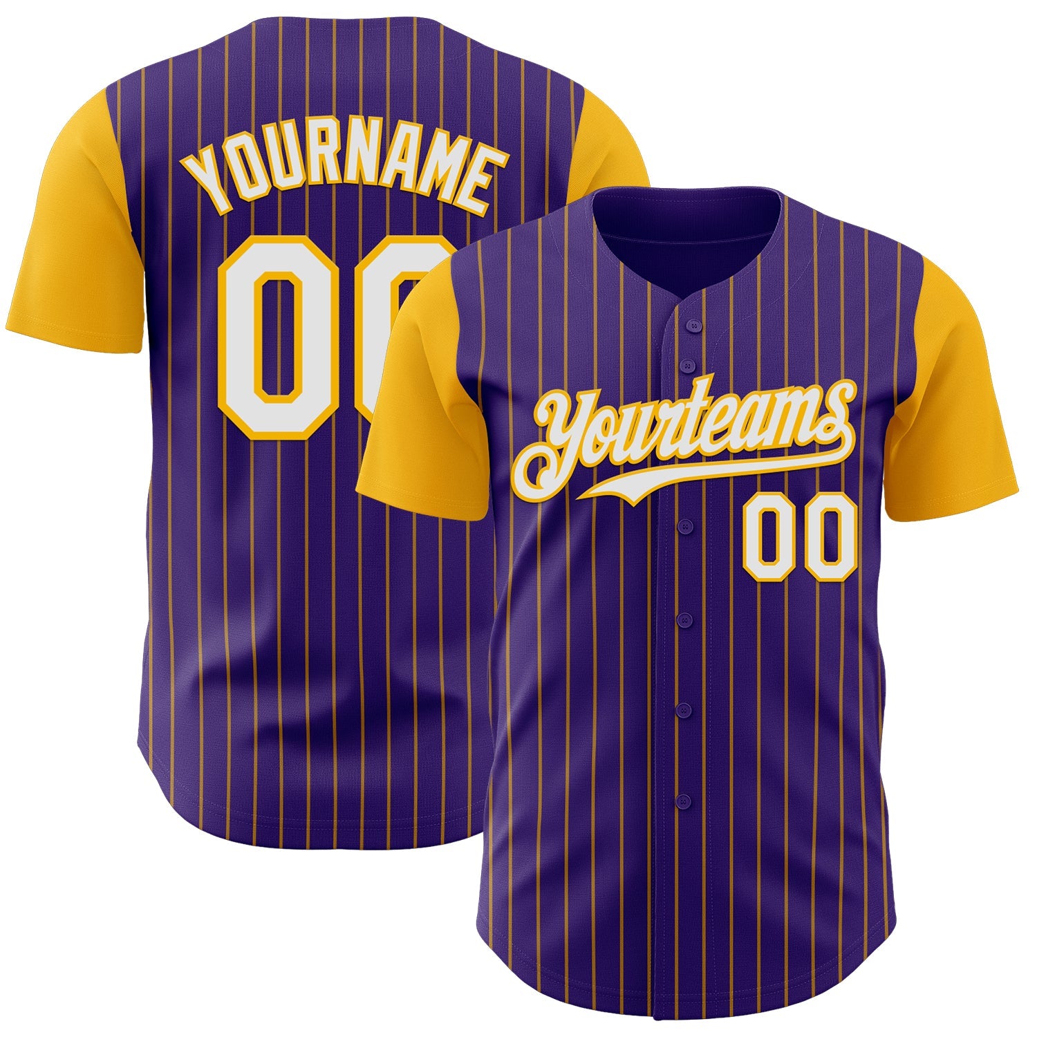 Custom Purple Gold Pinstripe White Authentic Two Tone Baseball Jersey - Main View