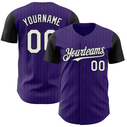 Custom Purple Black Pinstripe White Authentic Two Tone Baseball Jersey - Main View
