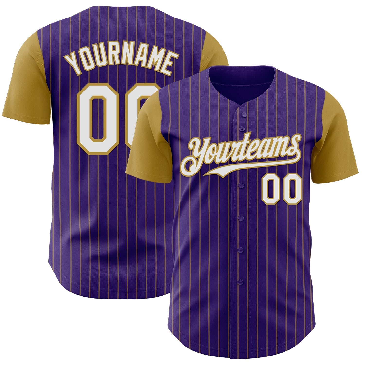 Custom Purple Old Gold Pinstripe White Authentic Two Tone Baseball Jersey - Main View