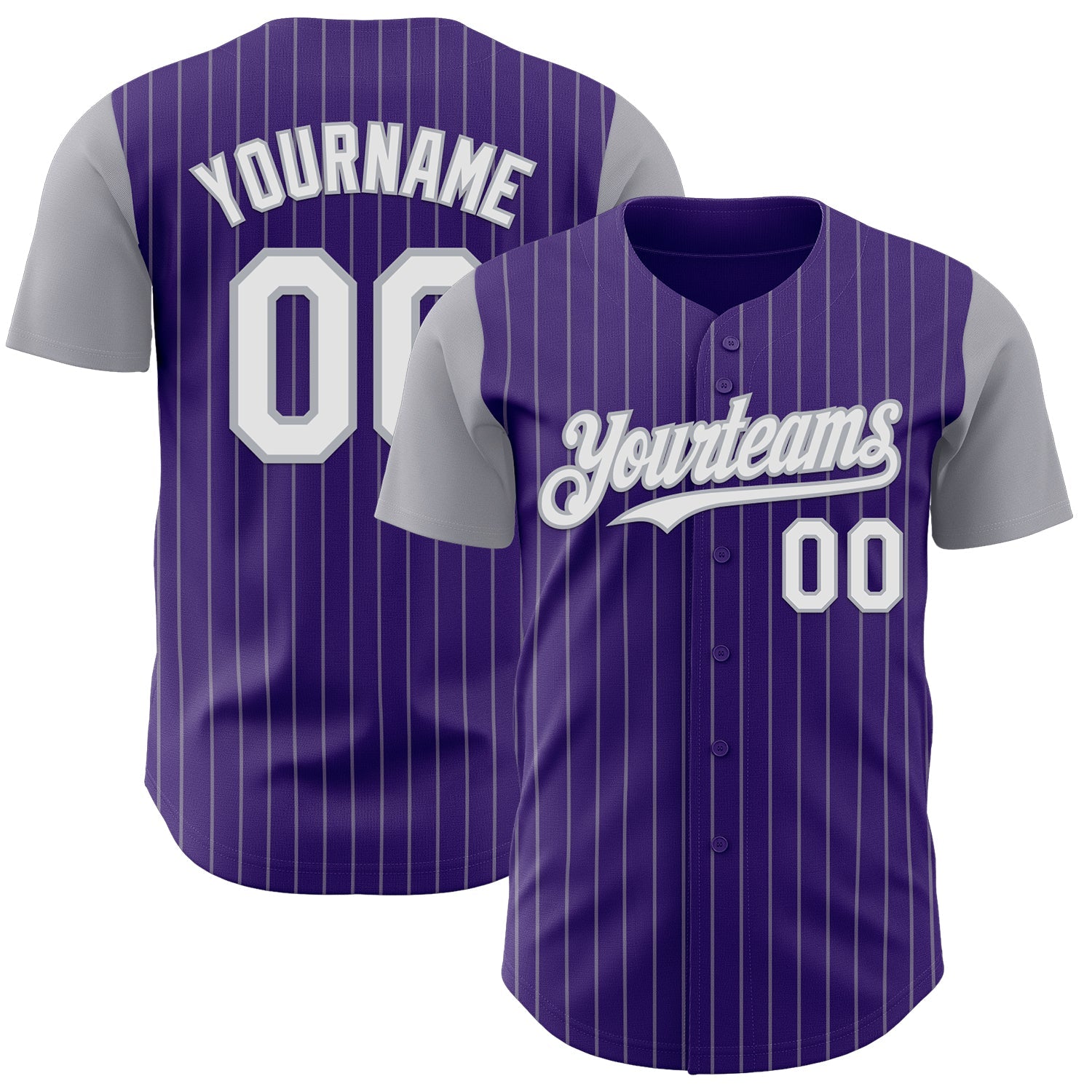 Custom Purple Gray Pinstripe White Authentic Two Tone Baseball Jersey - Main View