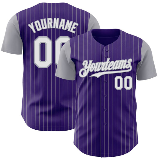 Custom Purple Gray Pinstripe White Authentic Two Tone Baseball Jersey - Main View
