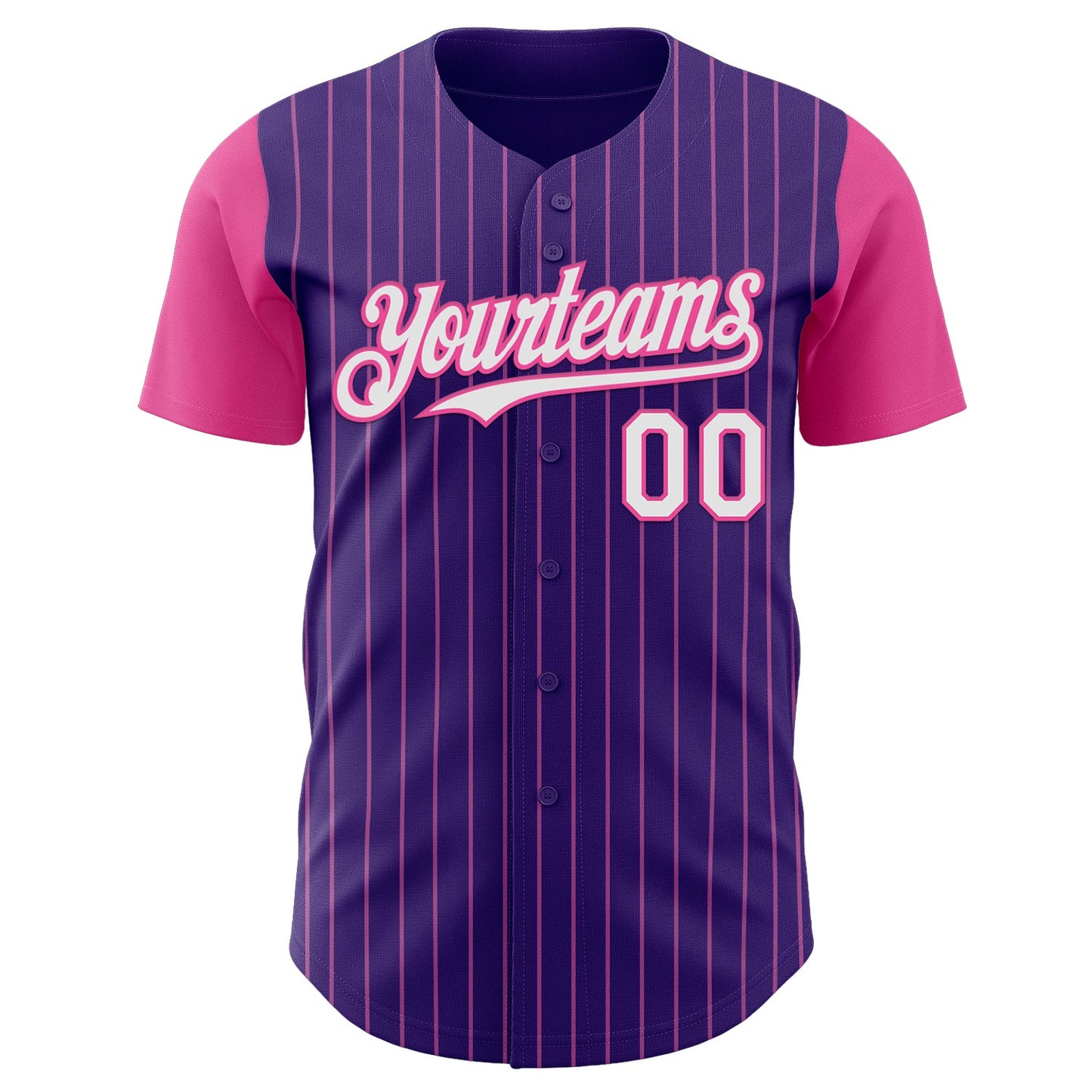 Custom Purple Pink Pinstripe White Authentic Two Tone Baseball Jersey view 2