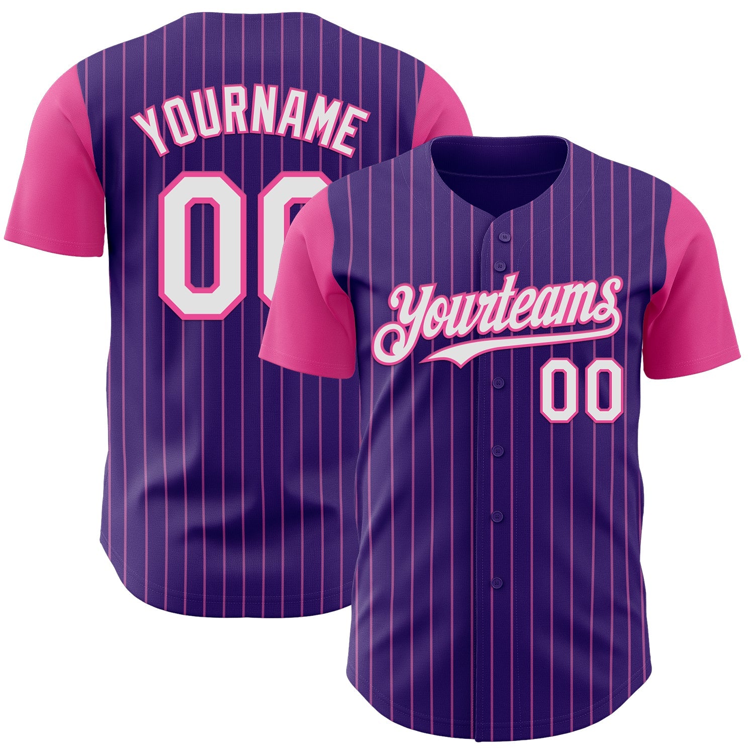 Custom Purple Pink Pinstripe White Authentic Two Tone Baseball Jersey - Main View