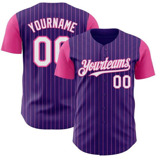 Custom Purple Pink Pinstripe White Authentic Two Tone Baseball Jersey - Main View