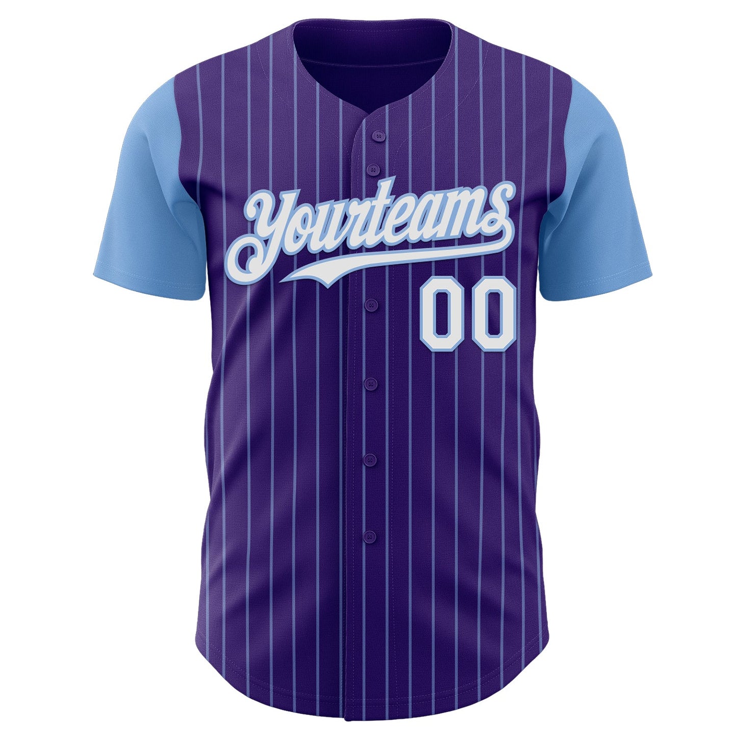 Custom Purple Light Blue Pinstripe White Authentic Two Tone Baseball Jersey view 2