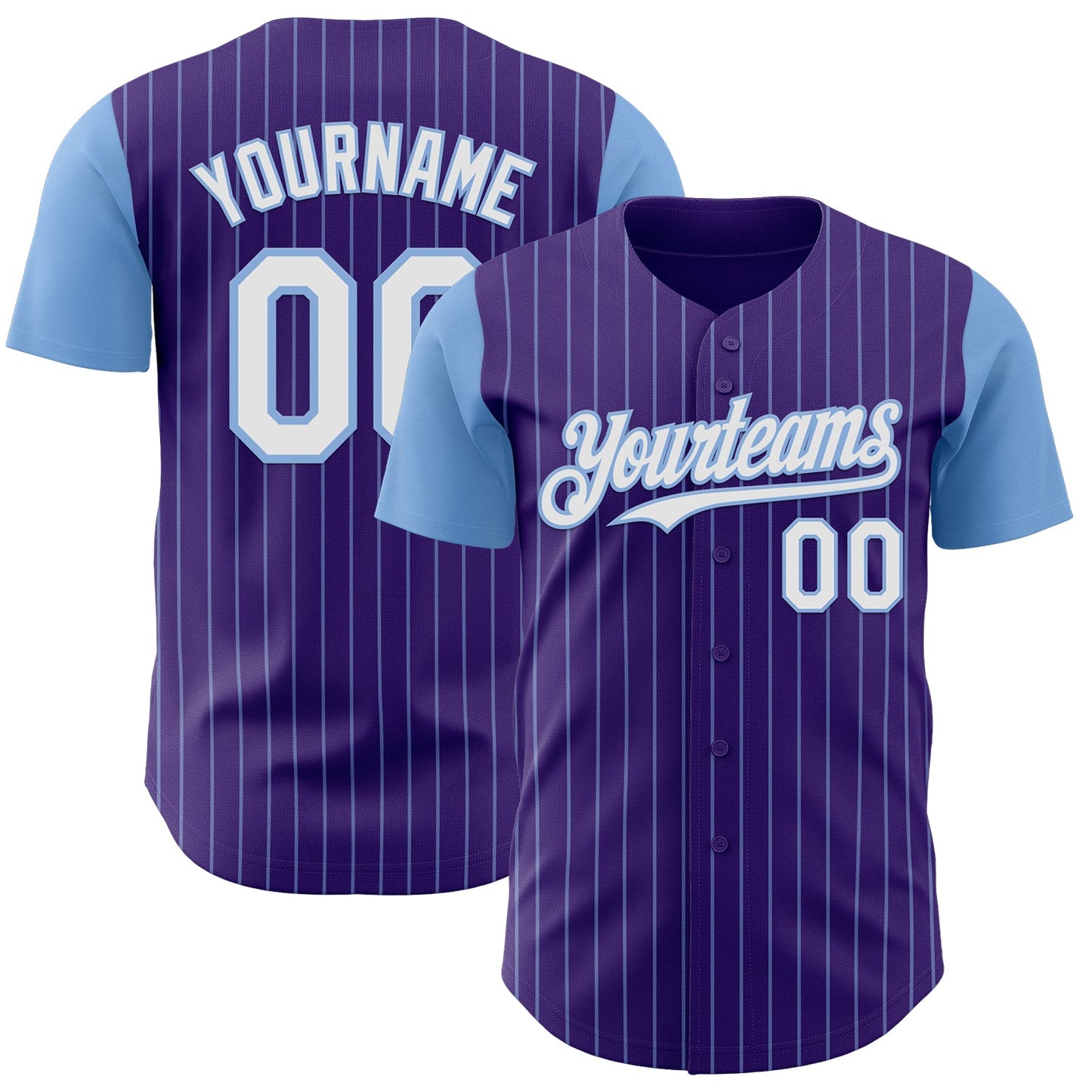 Custom Purple Light Blue Pinstripe White Authentic Two Tone Baseball Jersey - Main View