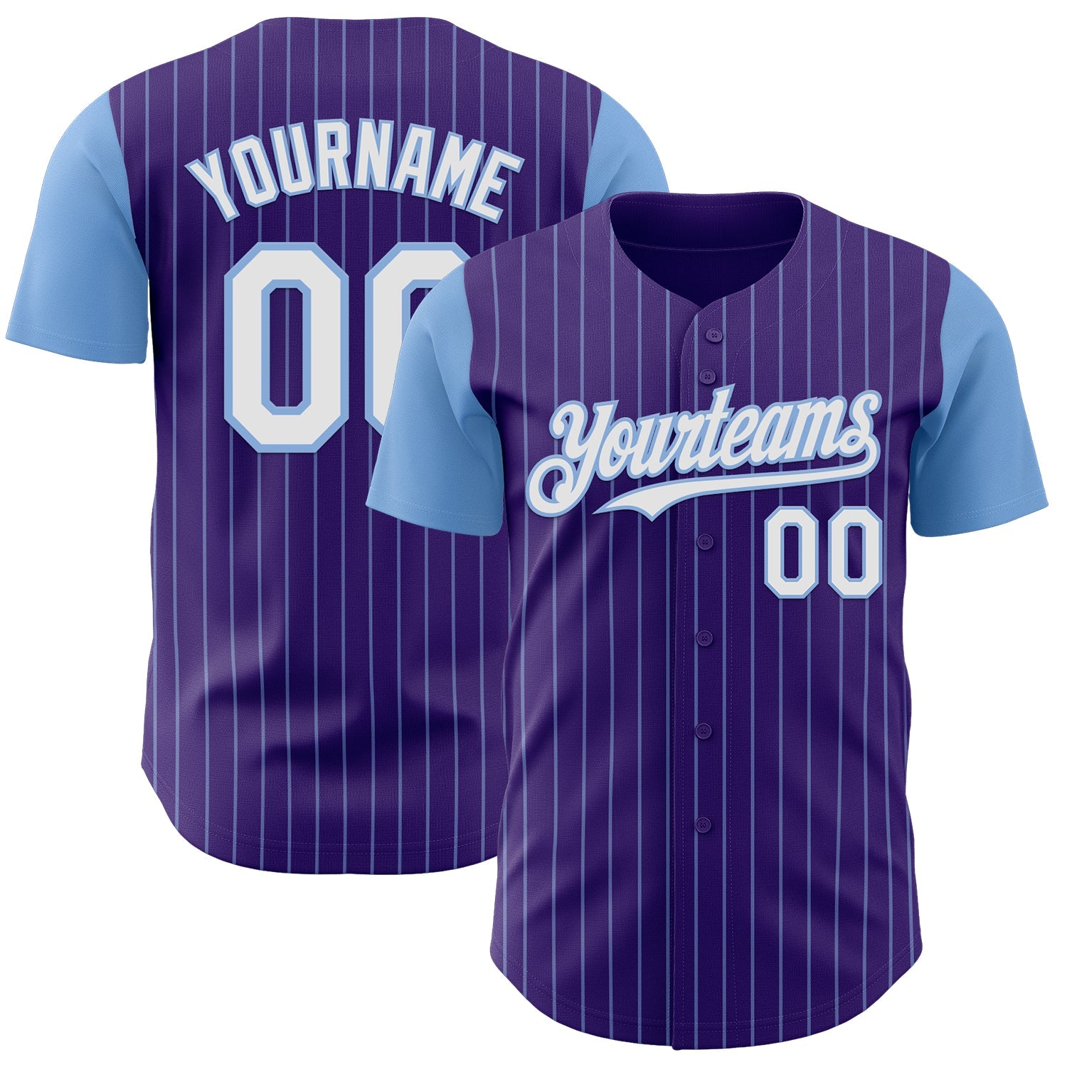 Custom Purple Light Blue Pinstripe White Authentic Two Tone Baseball Jersey - Main View