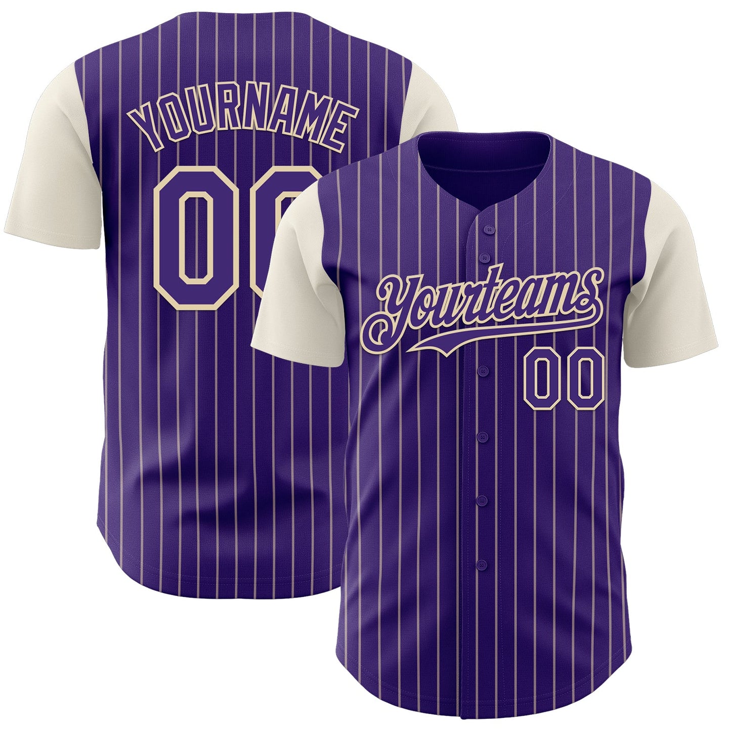 Custom Purple Cream Pinstripe Cream Authentic Two Tone Baseball Jersey - Main View