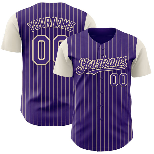 Custom Purple Cream Pinstripe Cream Authentic Two Tone Baseball Jersey - Main View