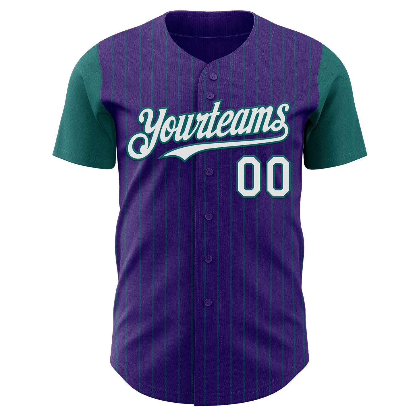 Custom Purple Teal Pinstripe White Authentic Two Tone Baseball Jersey view 2
