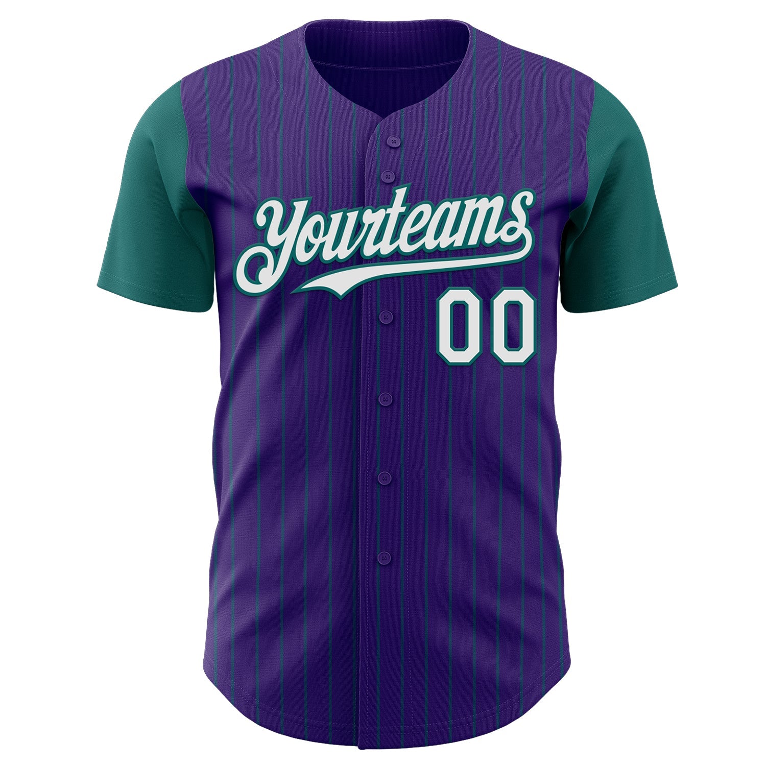 Custom Purple Teal Pinstripe White Authentic Two Tone Baseball Jersey view 2