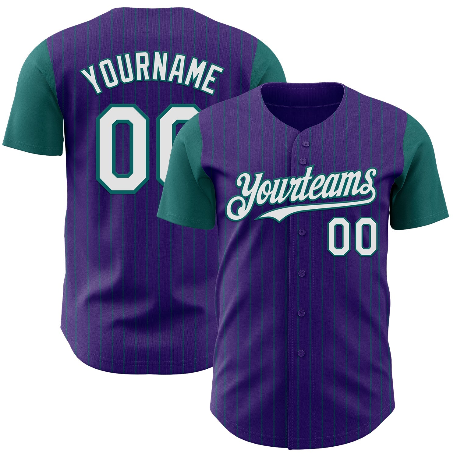 Custom Purple Teal Pinstripe White Authentic Two Tone Baseball Jersey - Main View
