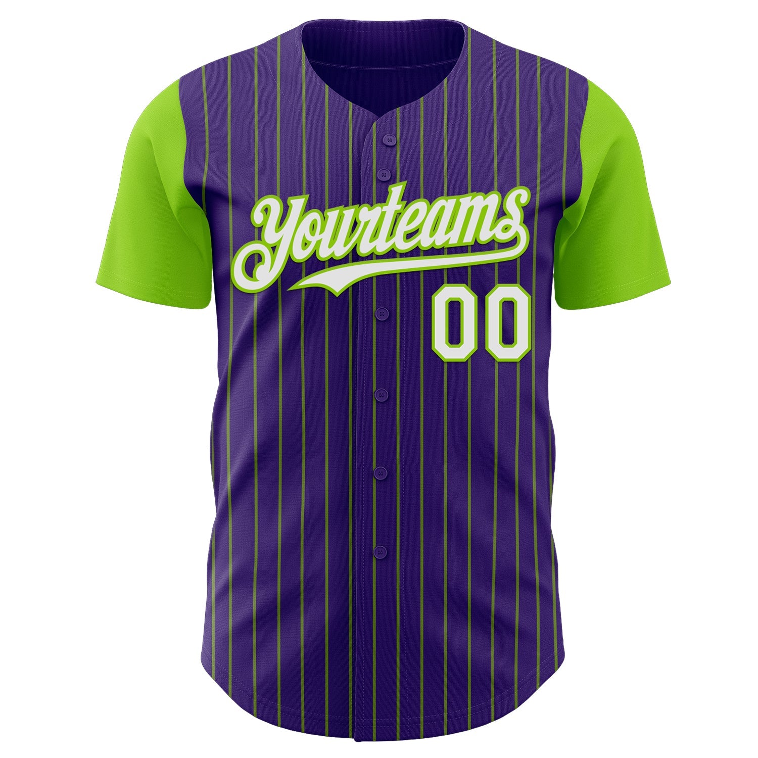 Custom Purple Neon Green Pinstripe White Authentic Two Tone Baseball Jersey view 2