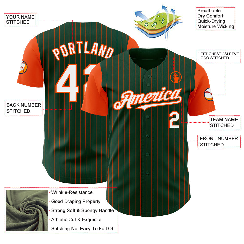 Custom Green Orange Pinstripe White Authentic Two Tone Baseball Jersey view 3