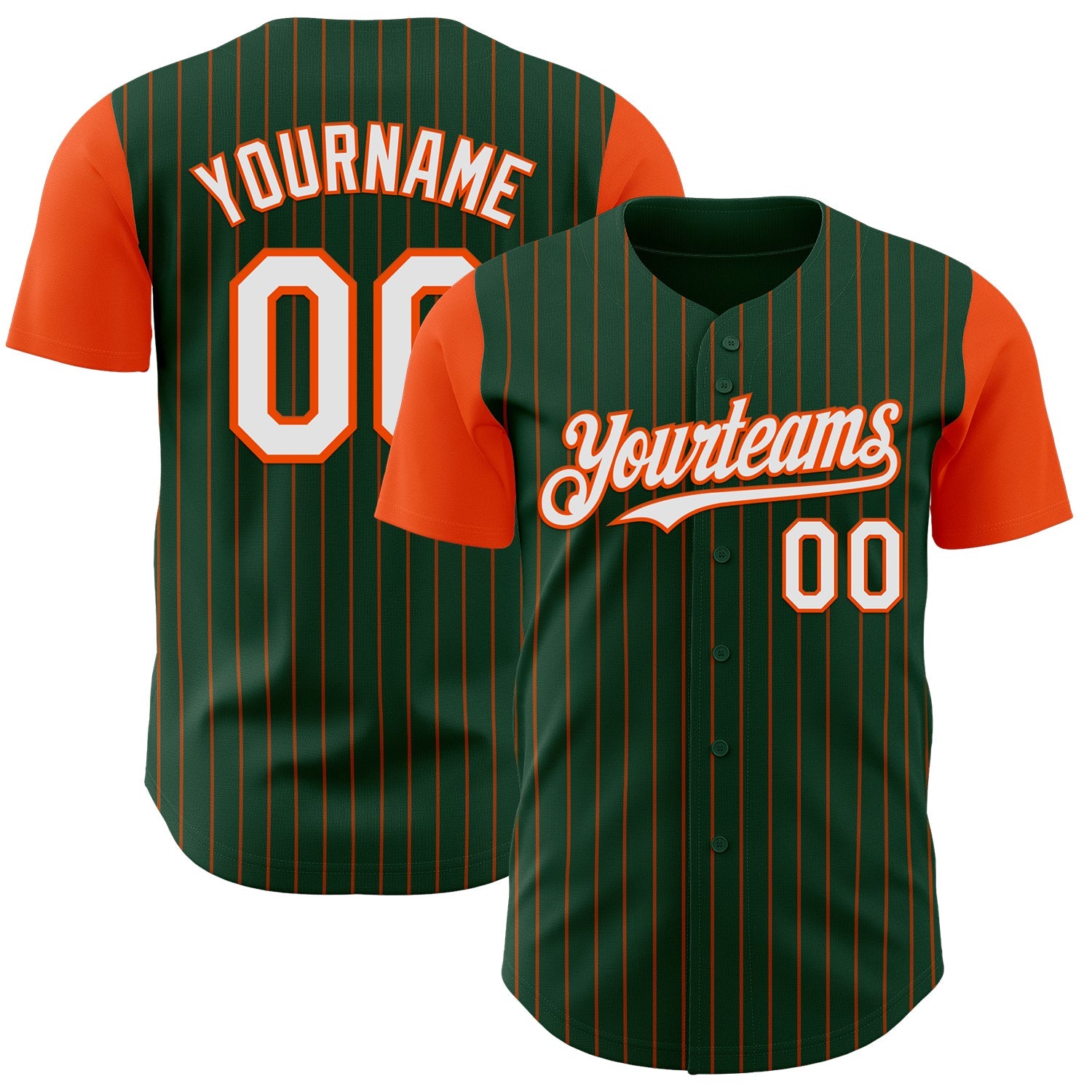 Custom Green Orange Pinstripe White Authentic Two Tone Baseball Jersey - Main View