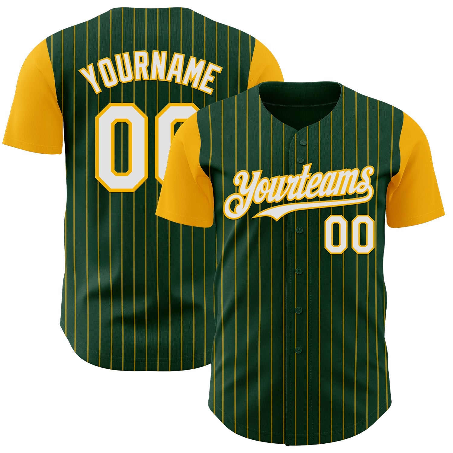 Custom Green Gold Pinstripe White Authentic Two Tone Baseball Jersey - Main View
