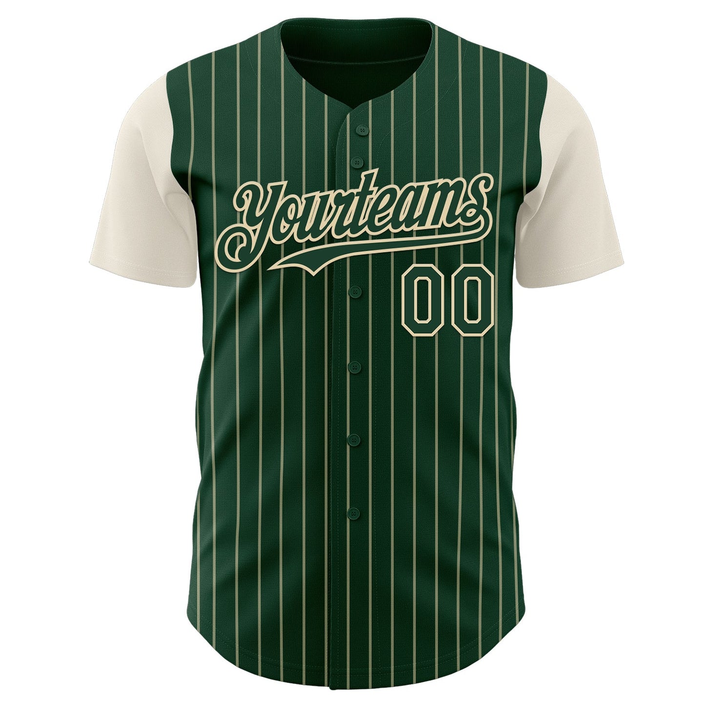 Custom Green Cream Pinstripe Cream Authentic Two Tone Baseball Jersey view 2