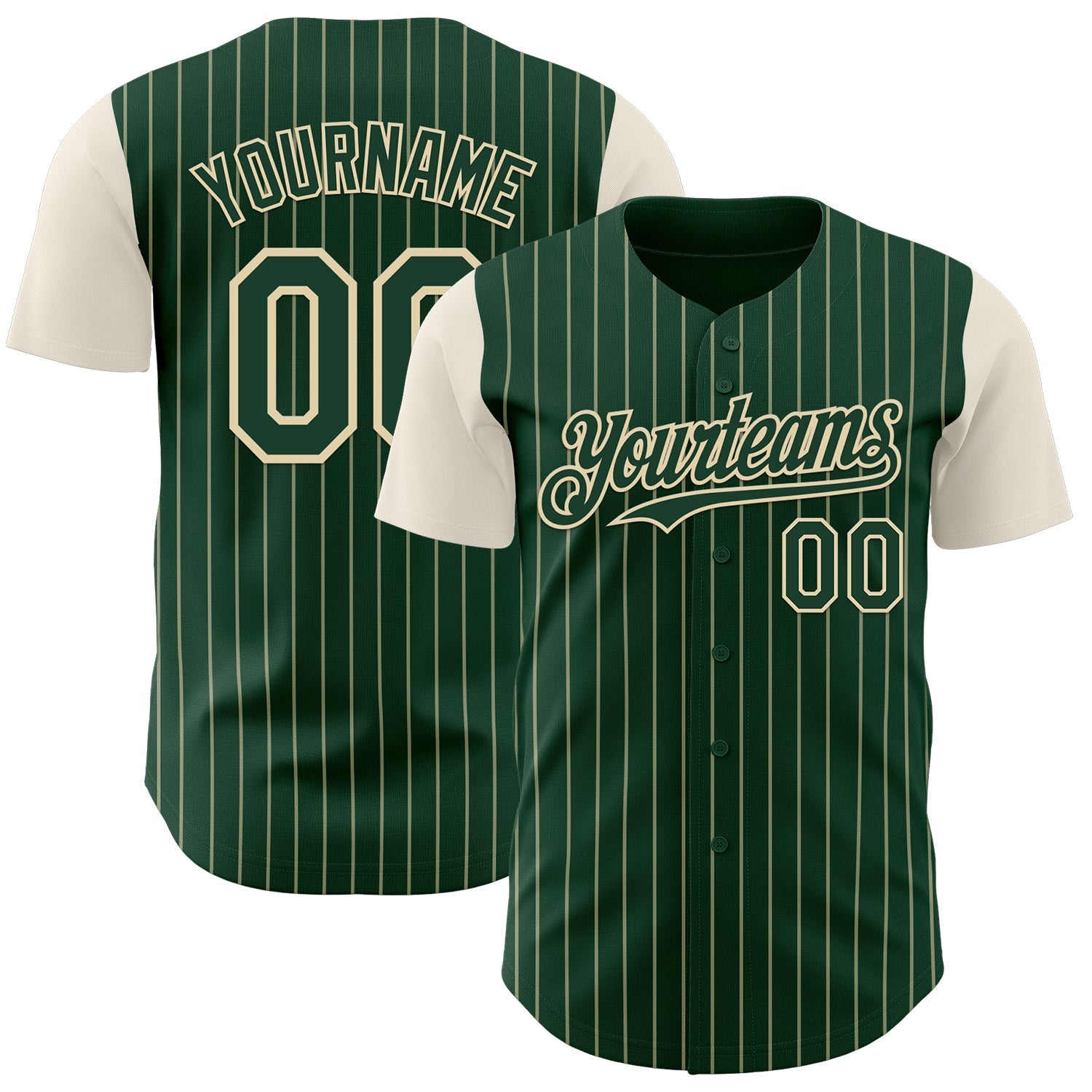 Custom Green Cream Pinstripe Cream Authentic Two Tone Baseball Jersey - Main View