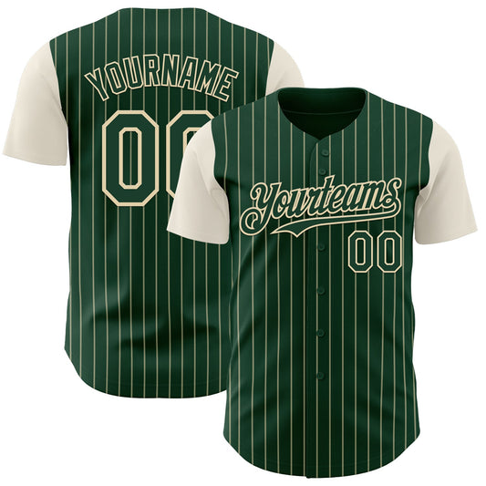 Custom Green Cream Pinstripe Cream Authentic Two Tone Baseball Jersey - Main View