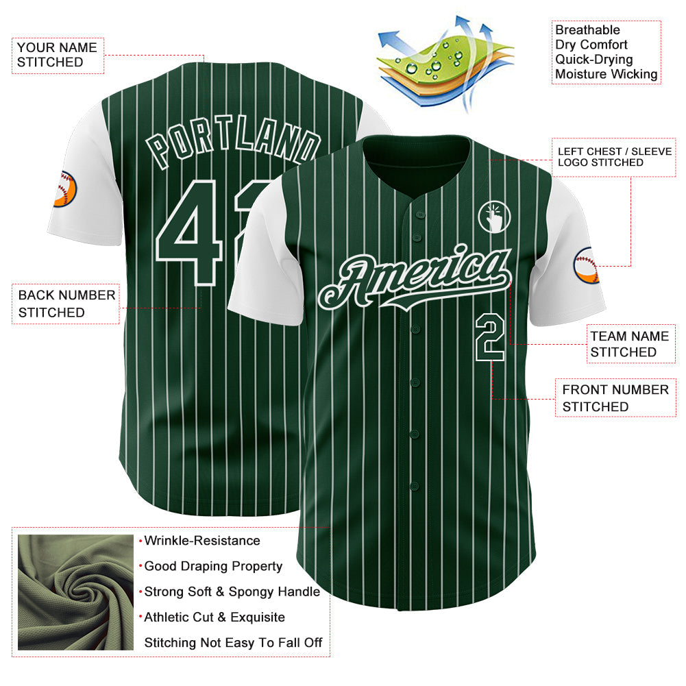Custom Green White Pinstripe White Authentic Two Tone Baseball Jersey view 3