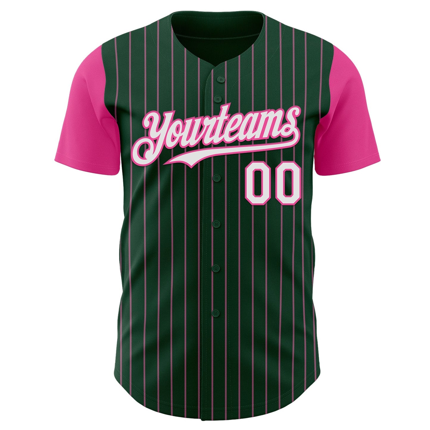 Custom Green Pink Pinstripe White Authentic Two Tone Baseball Jersey view 2