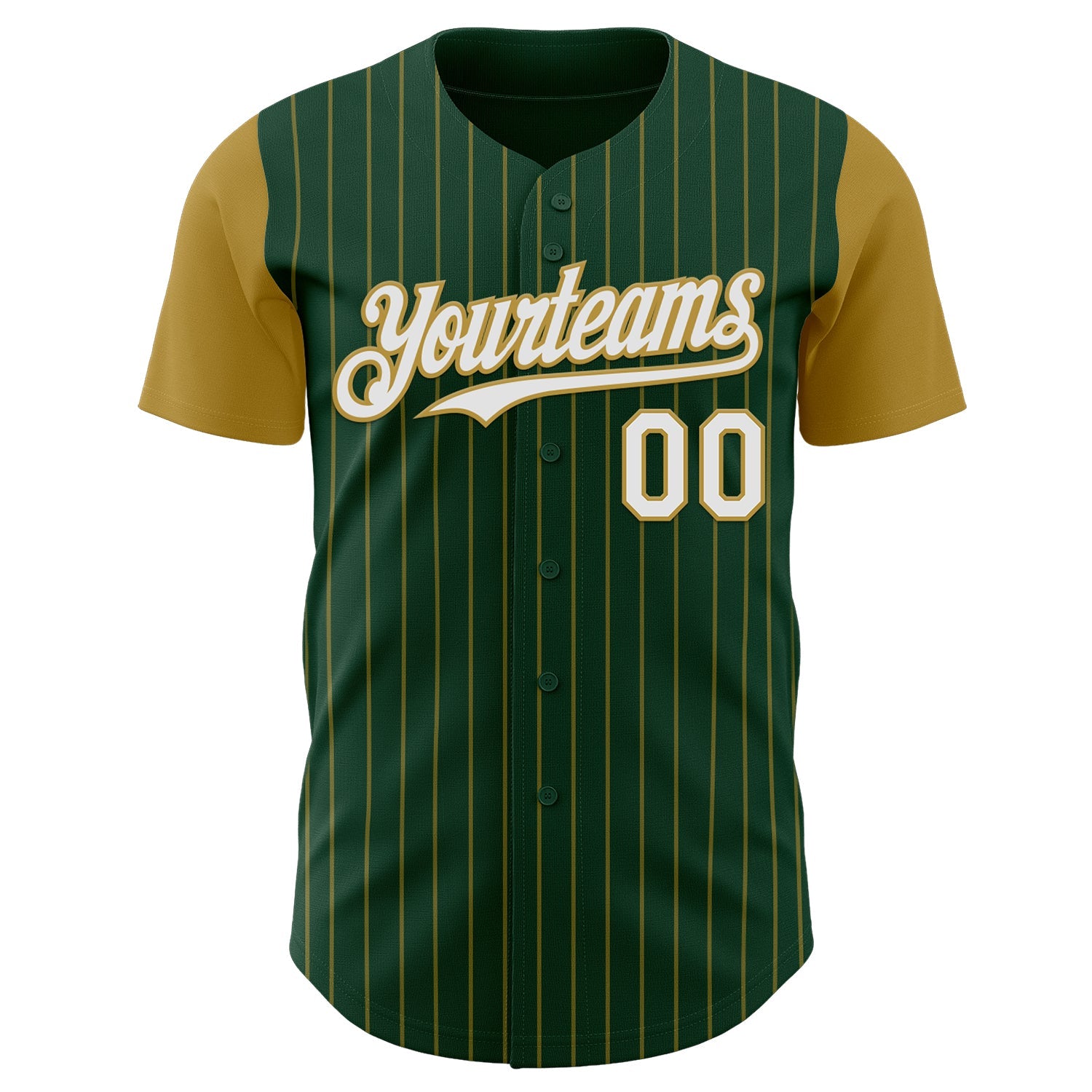 Custom Green Old Gold Pinstripe White Authentic Two Tone Baseball Jersey view 2