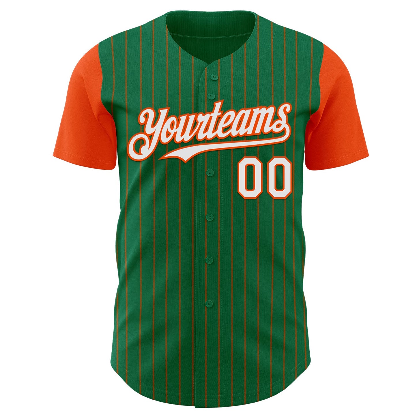 Custom Kelly Green Orange Pinstripe White Authentic Two Tone Baseball Jersey view 2