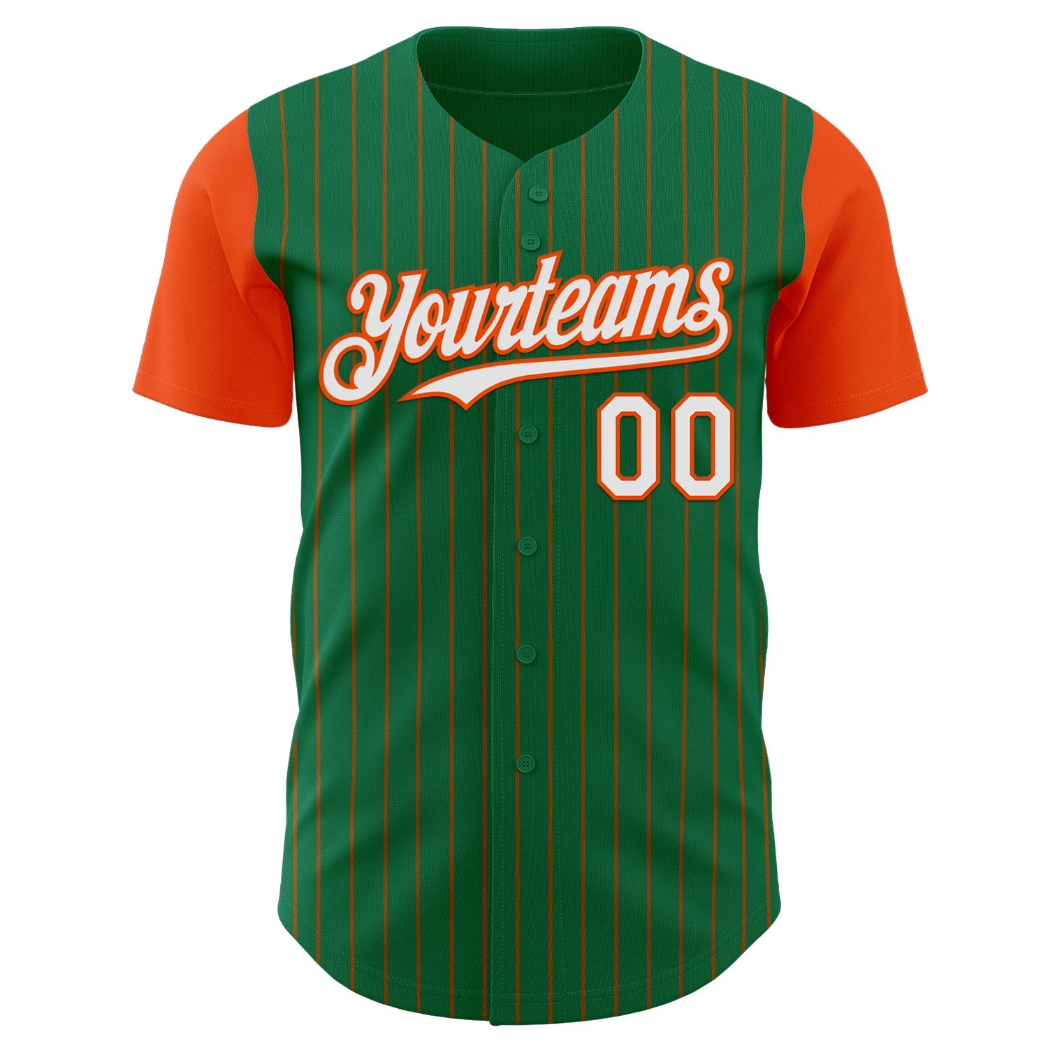 Custom Kelly Green Orange Pinstripe White Authentic Two Tone Baseball Jersey view 2