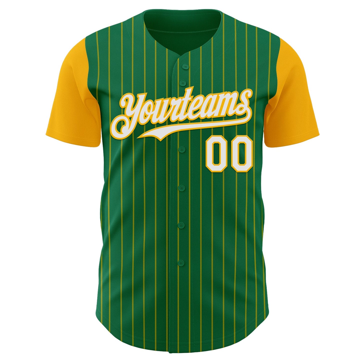 Custom Kelly Green Gold Pinstripe White Authentic Two Tone Baseball Jersey view 2