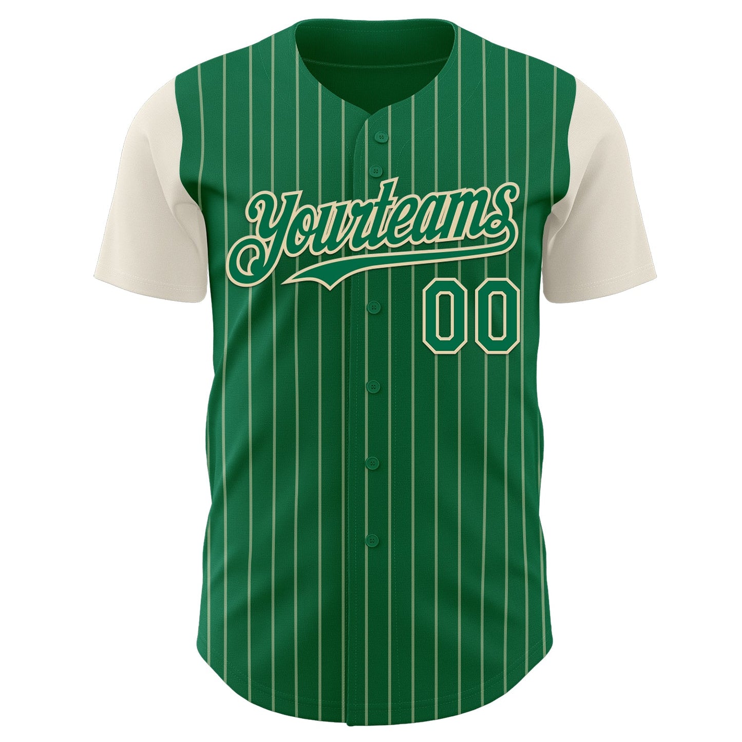 Custom Kelly Green Cream Pinstripe Cream Authentic Two Tone Baseball Jersey view 2